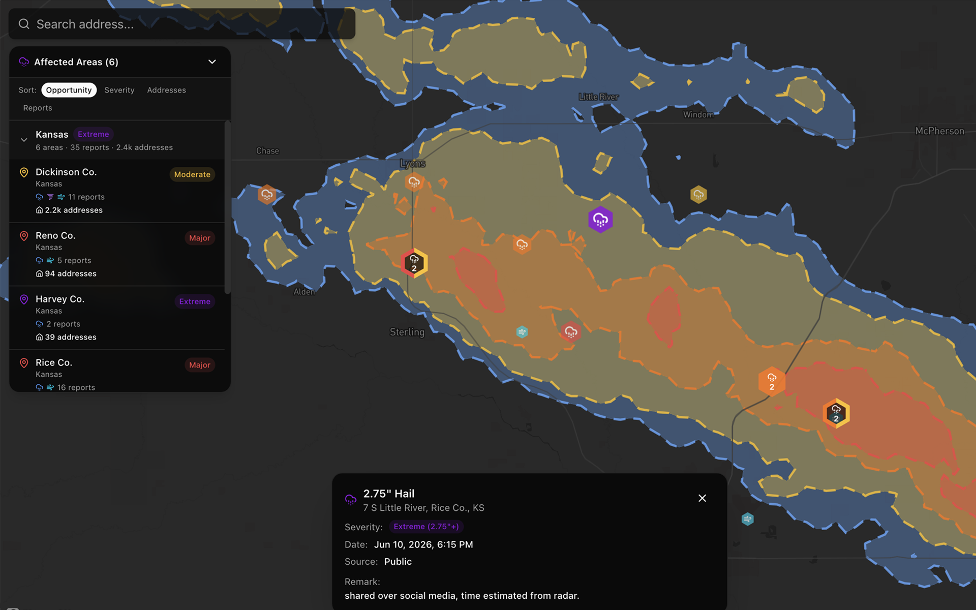 CoContractor storm affected areas and canvassing map