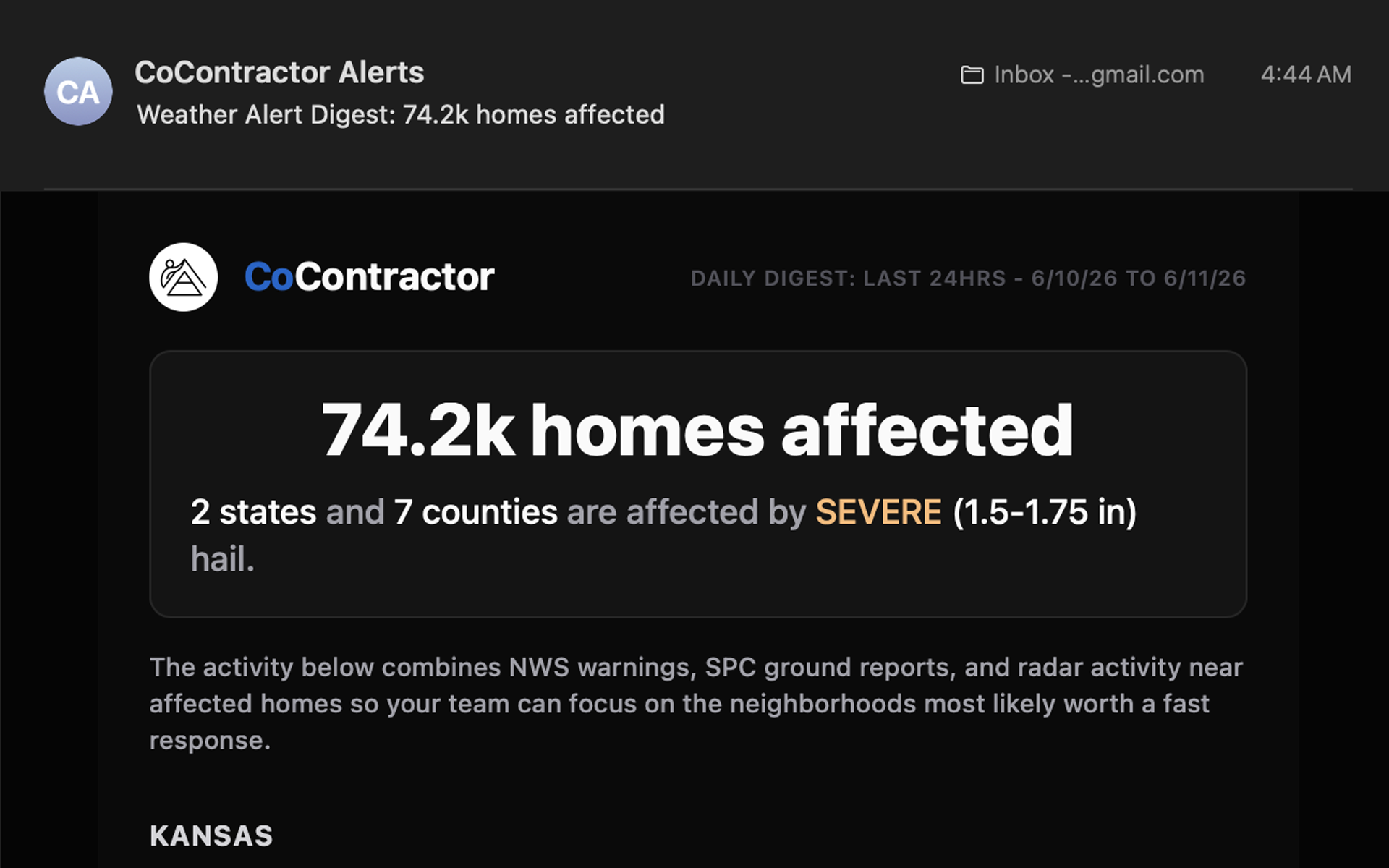 CoContractor weather alert digest email